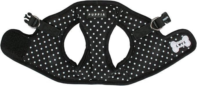 Puppia Dotty Step-in Vest Dog Harness No Pull No Choke Easy Wear Training Walking for Small Dog, Large, Black