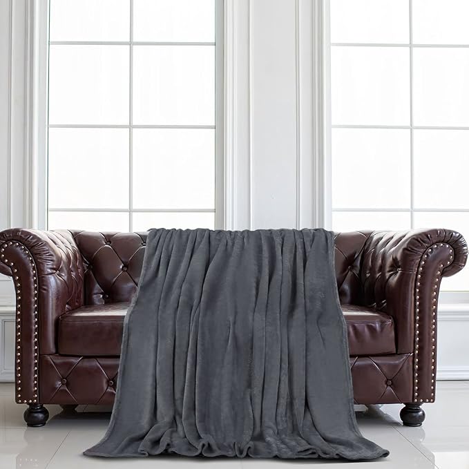 uxcell Flannel Fleece Blanket Full Size - Soft Lightweight Plush Microfiber Bed Blanket for Sofa or Couch, Machine Washable Blankets Fleeces, Dark Gray 70x78 Inch