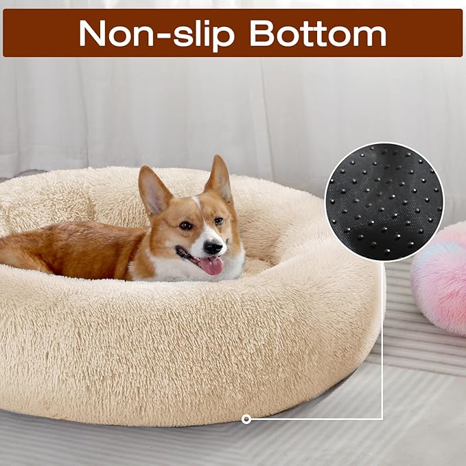 JOLLYVOGUE Dog Beds Large Sized Dog, Calming Anti-Anxiety Dog Bed, Fluffy Donut Cushion for Extra Large Pets (45")