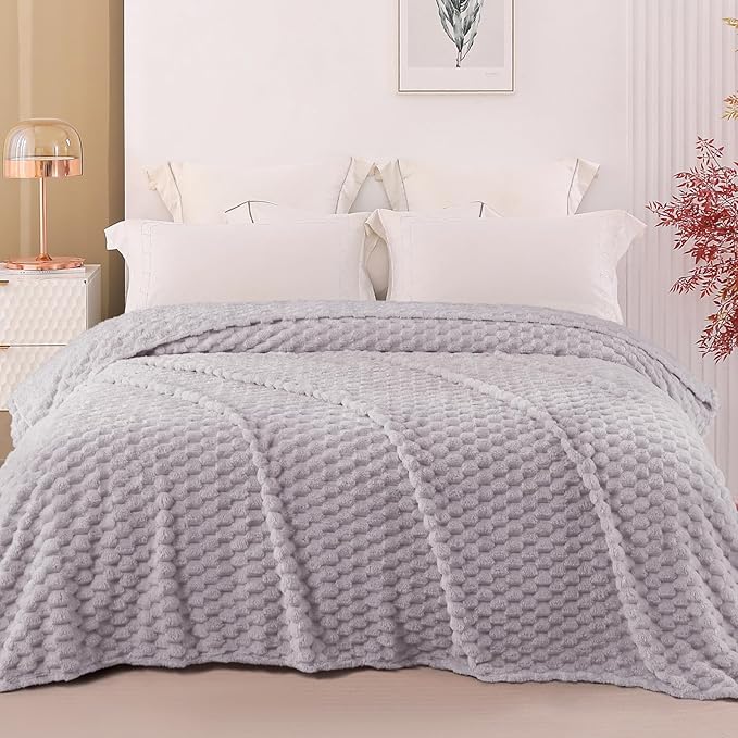 Exclusivo Mezcla Fleece Twin Blanket for Bed, Extra Large Fuzzy Light Grey Bed Blankets, Soft Cozy Plush Sofa Throws for All Seasons, 90x66 Inches