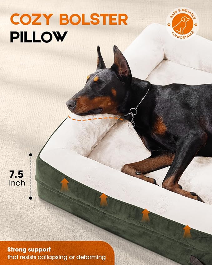 Upvilla Orthopedic Dog Bed XL, Four-Sided Cushioned Egg-Shaped Foam Dog Sofa, Waterproof Removable Cover, Pet Sofa Bed with Non-Slip Base, Extra Large Dog Bed,Green