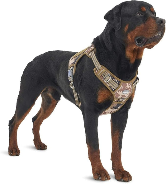 AUROTH Tactical Dog Harness for Large Dogs No Pull Adjustable Pet Harness Reflective Working Training Easy Control Pet Vest Military Service Dog Harnesses Desert Camo XXL
