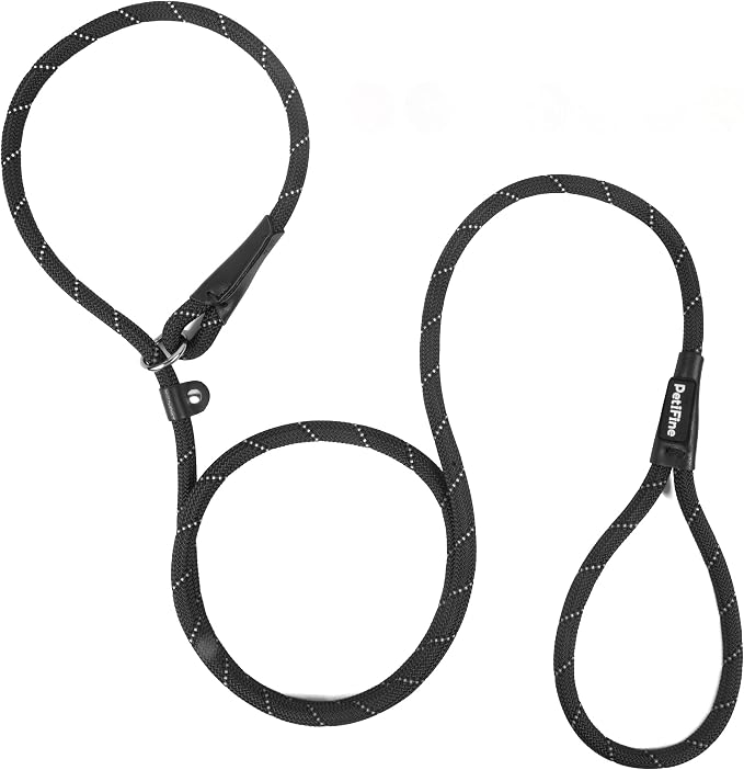 PetiFine Slip Lead Dog Leash, 6FT x 3/8" Reflective Heavy Duty Adjustable Nylon Dog Rope Leash for Small to Large Dogs (Black)
