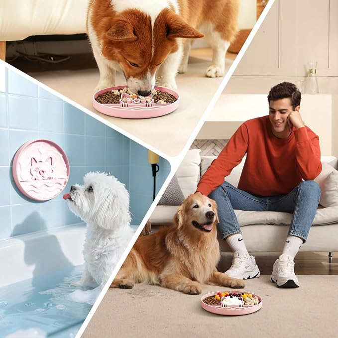 Slow Feeder Dog Bowl with Non-Slip Base, Silicone Puzzle Dog Food Bowl with Unique Design, Slow Feeding Bowl for All Types of Dogs Cats, Interactive Slow Eating, Anti-Choking