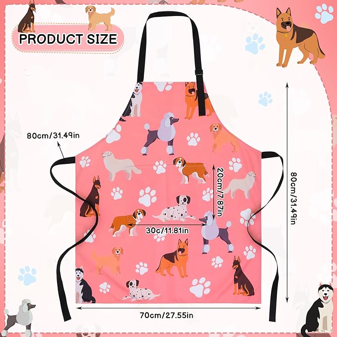 Dog Grooming Waterproof Apron with 2 Pockets, Cute Animals Puppy Dog Pets Apron