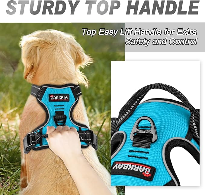 BARKBAY No Pull Dog Harness Front Clip Heavy Duty Reflective Easy Control Handle for Large Dog Walking(Blue,XS)