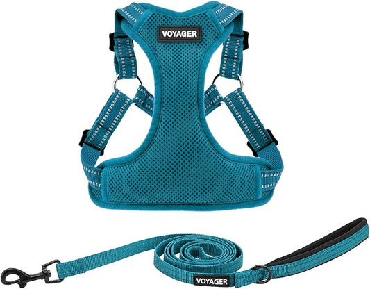 Best Pet Supplies Voyager Adjustable Step-in Flex Breathable Mesh Dog Harness for Small Medium Large Dogs Leash Set (Turquoise), S