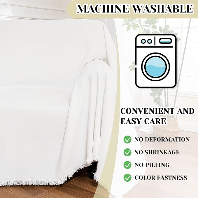 MEETSKY Oversized Chair Covers White Couch Cover Washable Armchair Slipcover Single Couch Cover for Dogs Pets, Recliner Cover 1 Cushion Couch Chenille Couch Protector with Tassel, 71"x 91"