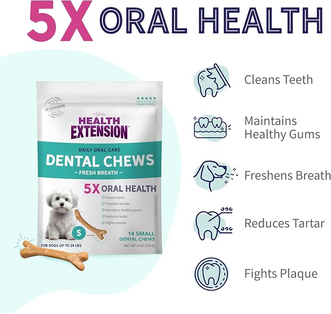 Health Extension Fresh Breath Dental Bones for Dogs, 14 Small Bones, Freshens Breath, Cleans Teeth, Healthy Gums, Training or Reward, 6 oz Bag (Pack of 1)