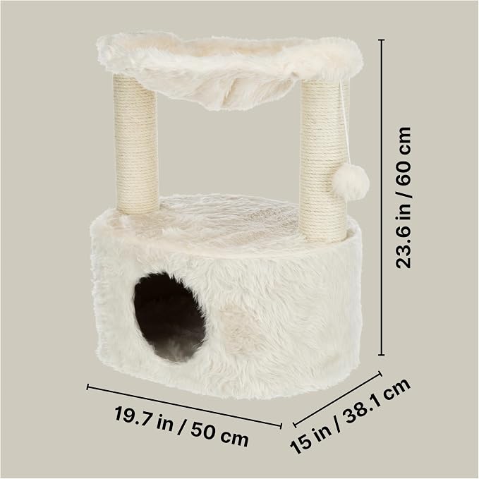 TRIXIE Baza Grande Cat Scratching Post 23,6 Inch - with Durable Sisal Rope and with Fluffy Hammock, Dangling Cat Toy & Cuddly Cat Cave - in Cream