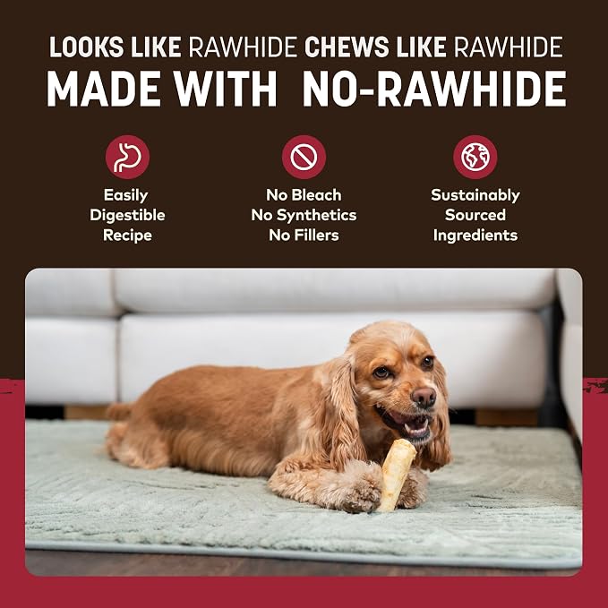 Earth Animal No Hide Chews - Long Lasting Rawhide Free Small Dog Chews Rolls, Beef - 2 Count