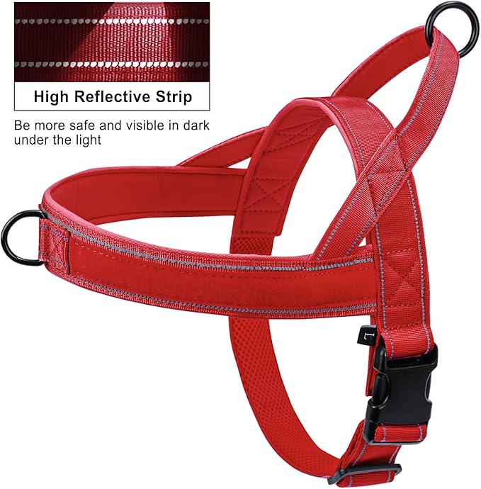 Red No Pull Dog Harness for Small Medium Large Sized Dog, Reflective Escape Proof Adjustable Dog Harnesses with 2 Patch, M