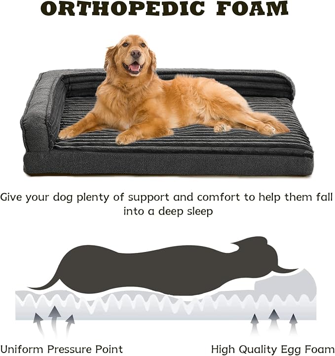 WINDRACING Orthopedic Dog Beds for Small Dogs, Waterproof Egg Foam Dog Sofa Bed with L Bolster Sides, Washable Small Pet Bed with Removable Cover & Non-Slip Bottom, 30 x 20 inch, Gray