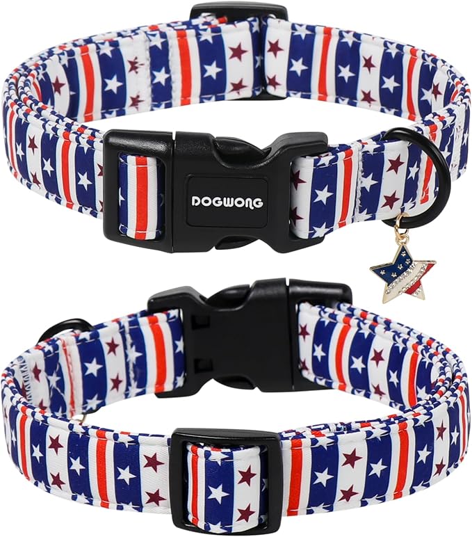DOGWONG American Flag Dog Collar for Medium Dogs, Adjustable Patriotic Independence Dog Collars, Fourth of July Dogs Collars for Small Medium Dogs, Neck 14-21 inches