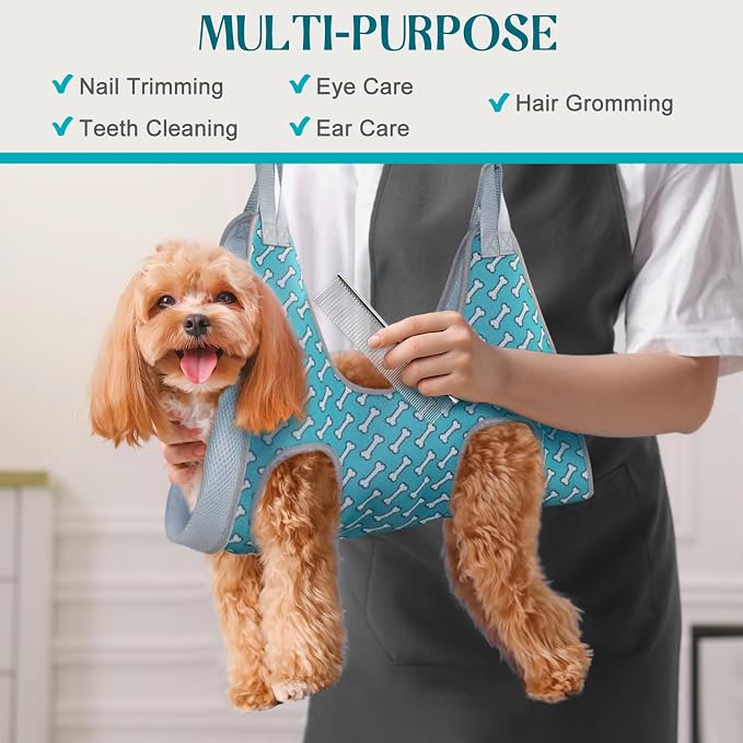 Supet Dog Grooming Hammock Harness for Dogs Cats, Relaxation Pet Nail Clipper Hammock, Restraint Dog & Small Animal Leashes Sling for Groomingk for Nail Trimming (Coral Blue, 2XS)