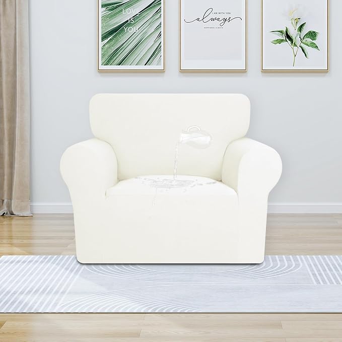 PureFit 100% Dual Waterproof Couch Cover Slipcovers for Couches and Sofas - Stretch Non Slip Fleece Sofa Covers Washable, Leakproof Furniture Protector for Kids, Pets, Dog (Chair, Beige)