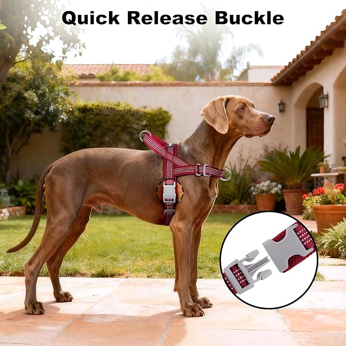 No Pull Dog Harness with Handle, Adjustable Soft Mesh Padded Reflective Walking Harness with Front Clip for Small Medium Large Dogs – Quick Fit No Escape for Training and Hiking (Red, L)