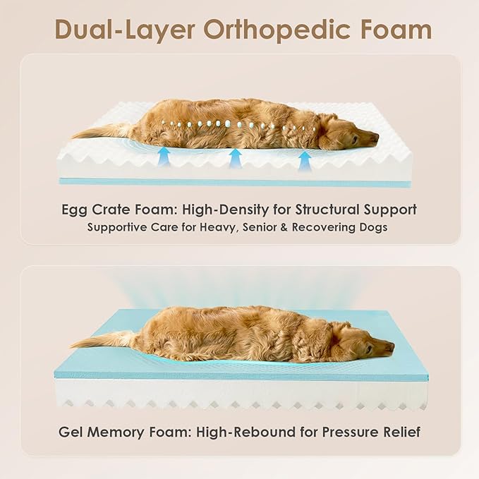 EHEYCIGA Orthopedic XL Dog Bed for Large Sized Dog, 48x35 Inch Extra Large Memory Foam Dog Couch Bed with Sides, Waterproof Liner & Washable Removable Cover, Bolster Pet Sofa, Beige