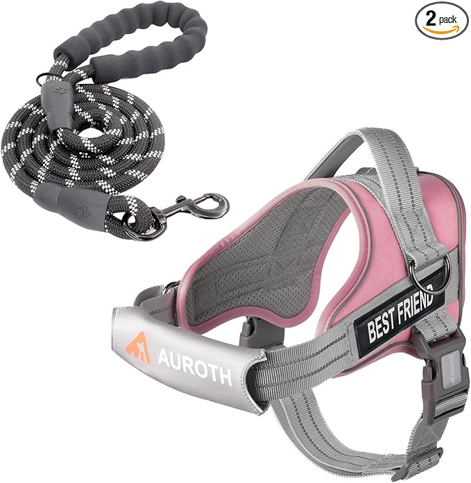 AUROTH Dog Harness and Leash Set, Soft Padded Service Dog Vest with 5.25FT Dog Leash, No Choke, Easy On Pet Vest, Adjustable Reflective No Pull Pet Vest Medium Sized Dog, Easy Walking and Training