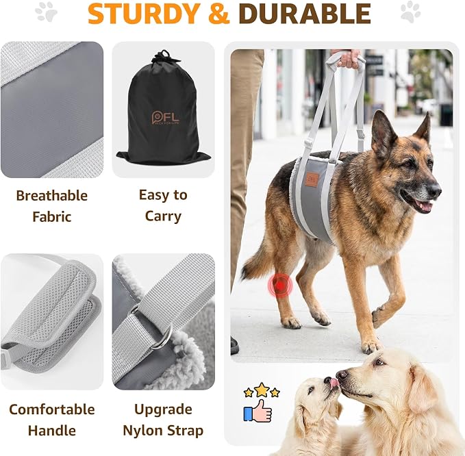 Adjustable Dog Lift Harness Dog Sling for Large Dogs Hind Leg Support Soft Lift Support for Weak Rear Legs, Helps Senior, Injured, Disabled, After ACL Surgery Dogs (Grey&Grey, X-Large)