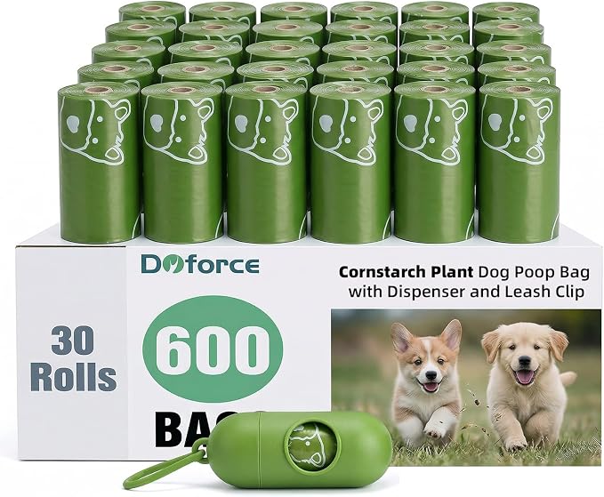 Dyforce Dog Poop Bags Rolls with Dispenser, 600 Count Value Pack Extra Thick Strong Leak Proof Poop Bags for Dogs Doggy with Holder, Scented Pet Waste Cat Litter Bags 9x13" Bulk, Green