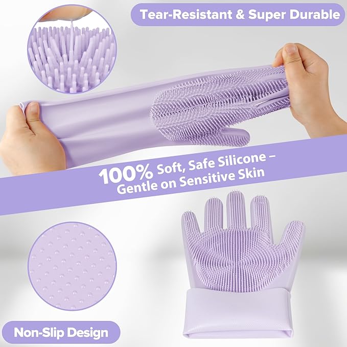 Augwind 6PCS Pet Grooming Kit for Dogs, Cats and Horses | Dog Washing Gloves | Cleanroom Gloves | Dog Bath Brush | Dog Bath Gloves | Dog Shampoo Brush | Dog Bath Supplies (Purple)