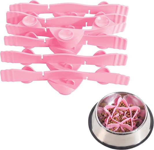 Silicone Dog Slow Feeder Bowl Insert with Suction Cups, Cuttable Food-Grade Lick Mat Divider Fits Stainless Steel Ceramic Glass Dog Bowls, Helps Slow Down Eating, Pink