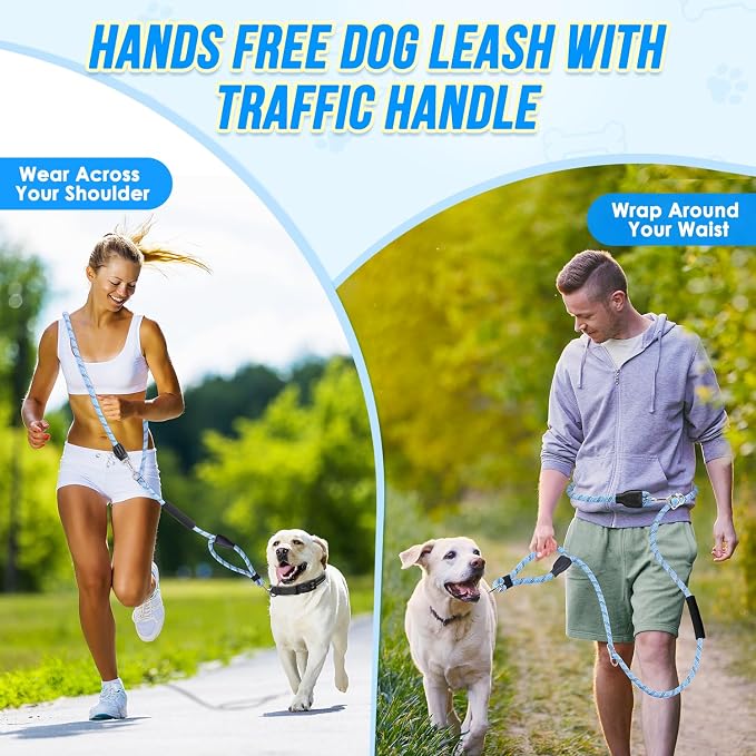 Lukovee Hands Free Dog Leash, 10FT Adjustable Training Lead 1/2 Inch Nylon Heavy Duty Lead No Pull for Large Medium Dogs, Tangle Free Reflective Waist-Leash for Walking Running, (BL, Plus Handle)