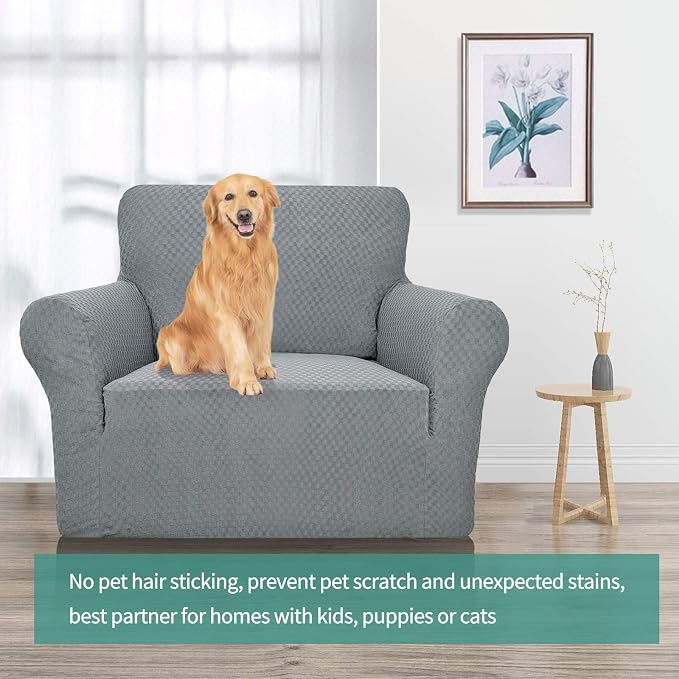 YEMYHOM Couch Cover Latest Jacquard Design High Stretch Sofa Chair Covers for Living Room, Pet Dog Cat Proof Armchair Slipcover Non Slip Magic Elastic Furniture Protector (Chair, Light Gray)