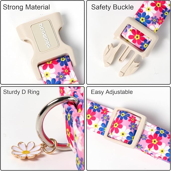 DOGWONG Purple Flower Dog Collar- Cute Daisy Flower Dog Collars Adjustable Girl Female Puppy Dog Collar for Small Dogs, S