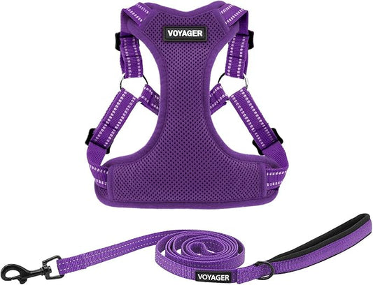 Best Pet Supplies Voyager Adjustable Step-in Flex Breathable Mesh Dog Harness for Small Medium Large Dogs Leash Set (Purple), S