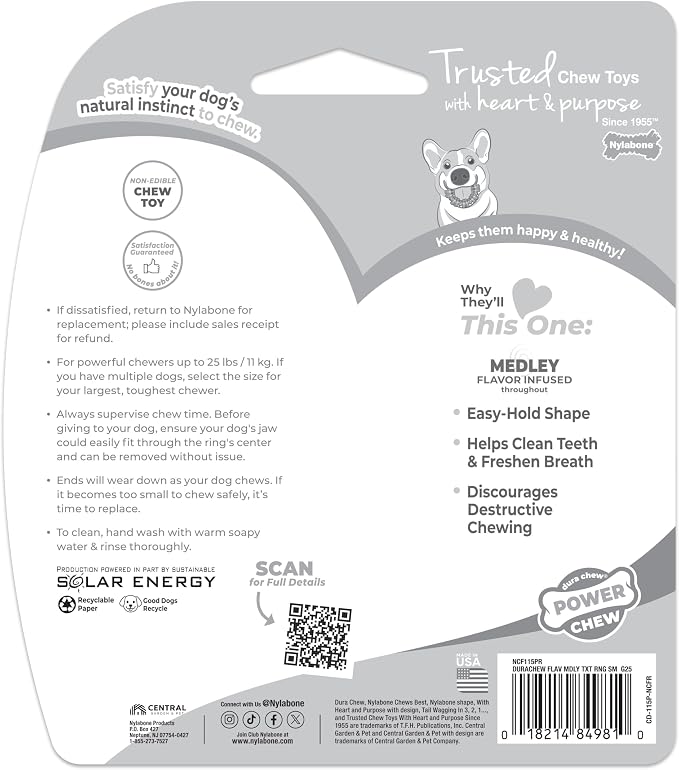 Nylabone Textured Ring Power Chew Toy for Small Dogs, Durable Dog Toys for Aggressive Chewers, Strong Dog Chew Bones To Keep Them Busy, Flavor Medley, Small - Up to 25 lbs, 1 Count