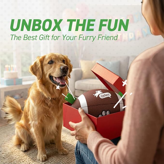 QDAN Dog Toys Football, Interactive Dog Toys for Tug of War,Superbowl Football Party Decorations Favor, Dog Water Toy, Durable Dog Balls for Small & Medium Dogs(8 inch)