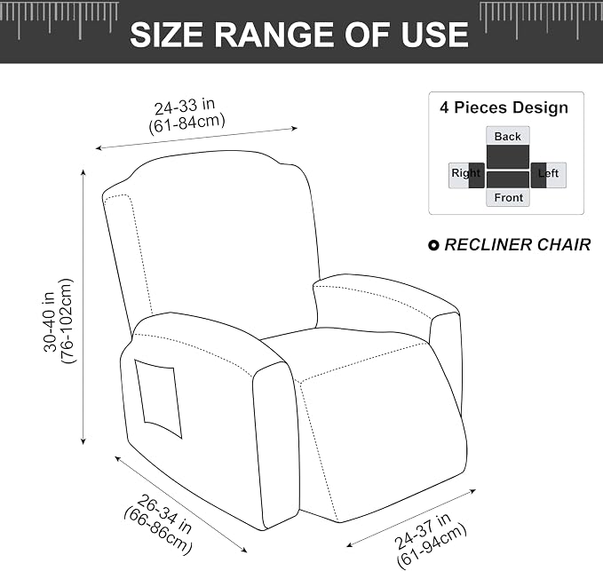 Genina Recliner Chair Covers, Stretch Reclining Chair Cover, Recliner Sofa Slipcovers Stripe Jacquard Lazy Couch Covers Furniture Protector Covers for Pet Kid (Taupe, 1 Seater)