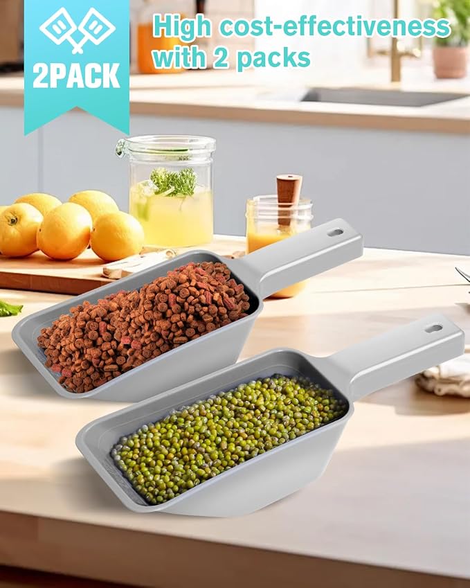 2 Cup Dog Food Scoop(2 Pack), Plastic Pet Food Scoop with Measuring Lines for Accurate Pet Food Portions,Dishwasher Safe (Gray)