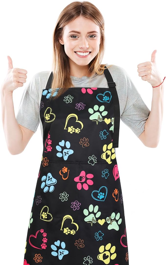 Dog Grooming Waterproof Apron with 2 Pockets, Cute Animals Puppy Dog Pets Apron