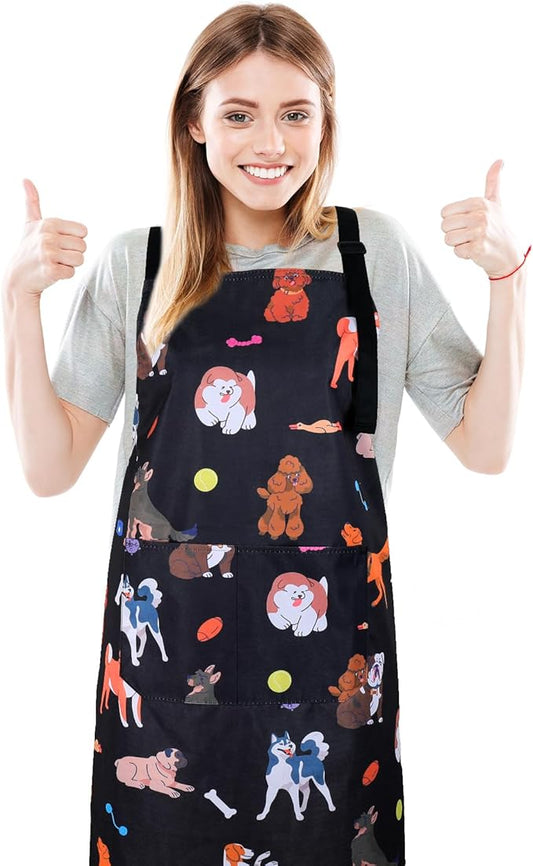 Dog Grooming Waterproof Apron with 2 Pockets, Cute Animals Puppy Dog Pets Apron