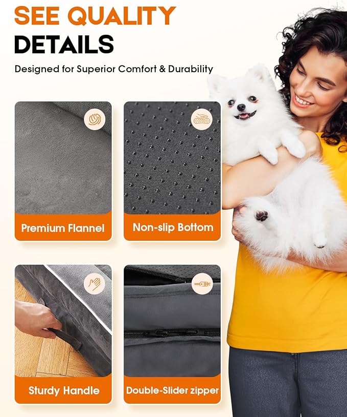 Upvilla Orthopedic Dog Bed, Four-Sided Cushioned Egg-Shaped Foam Dog Sofa, Waterproof Removable Cover, Cat Bed with Non-Slip Base, Small Pet Bed,Gray