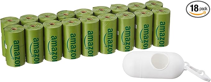 Amazon Basics Premium Leak Proof Dog Poop Bags with Dispenser and Leash Clip, Cucumber Scented, 13" x 9", 270 Count (18 Rolls of 15)