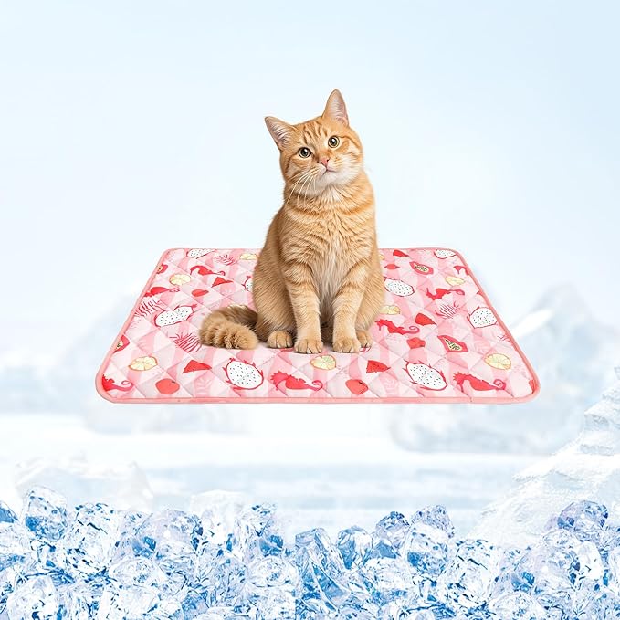 Dog Cooling Mat,15.5" x 19.5"Thicken Self-Cooling Mat for Dog&Cat,Internal Waterproof & Endothermic,Washable Pet Ice Cool Pad Blanket,Pet Sleeping Pad for Indoor Outdoor in Summer, Non-Toxic, Pink S