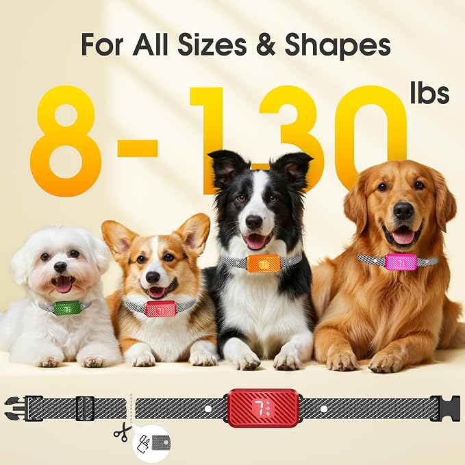 Dog Bark Collar for Large Medium Small Dogs, Effective No-Bark Collar, Smart Barking Collar, Rechargeable Bark Collar with 7 Sensitivity, 3 Modes, Waterproof, Red