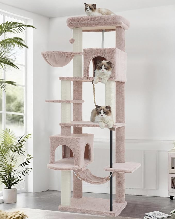 Gitelsnour Cat Tree for Indoor Cats Large Adult, 70.5'' Cat Tower with Scratching Post, Sturdy Steel Pube Cat Tree Tower with Large Playing Platfrom, Hammock and Basket, Top Perch, Mushroom GCT024MU