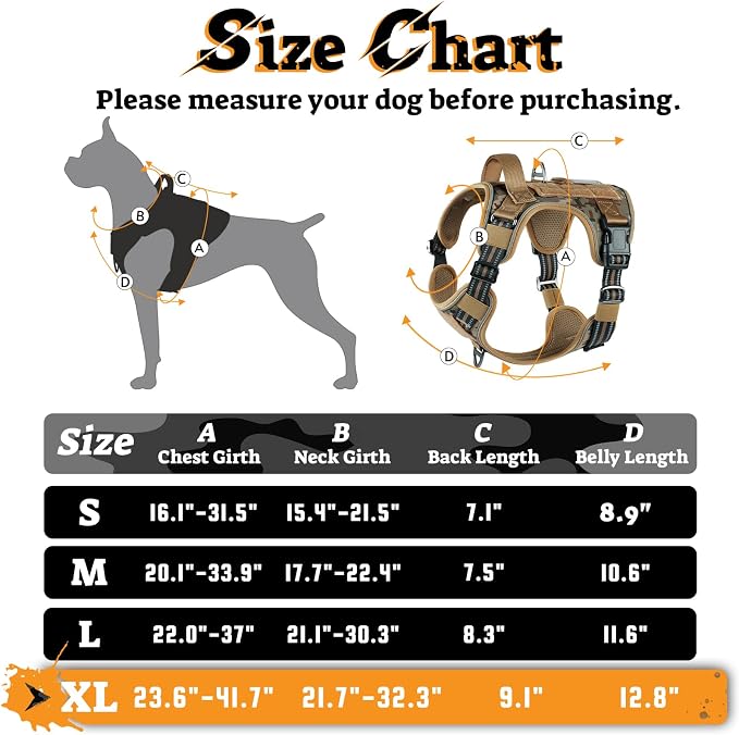 rabbitgoo Tactical Dog Harness for Large Dogs No Pull Adjustable Military Vest with Handle MOLLE Reflective Heavy Duty Dog Vest for Walking Training Hunting Outdoor Medium Size Dog Desert Camo XL