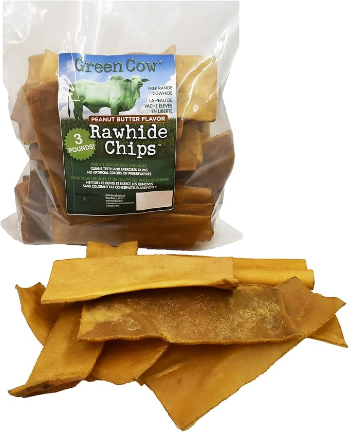 Chips Peanut Butter 3-Pound Bag - Premium Large Dog Rawhide Chews - Ideal for Agressive Chewers Dog Rawhide Treats - Durable Rawhide Bones for Large Dogs