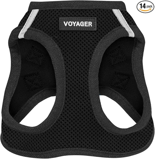 Best Pet Supplies - All Weather Mesh / Plush, Reflective, No Pull Harness for Small, Medium Dogs, Cats - Secure with Hook & Loop Fastener, Buckle, Double D-Rings - Black/Black Trim, S