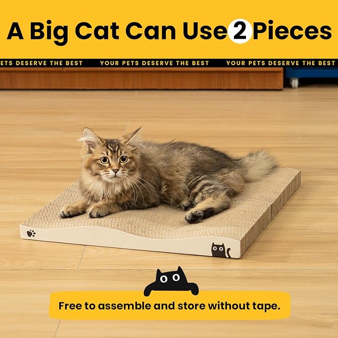 Cat Scratcher, Durable Scratch Pad, Corrugated Cardboard Scratching Board for Indoor Cats, Heavy Duty, Double-Sided Usability, Recyclable, with Catnip，4 Pack