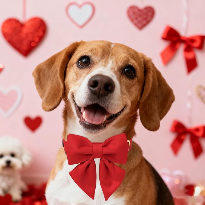 Maca Bates Red Dog Collar with Cute Solid Sailor Bow Tie for Large Girl Boy Dogs,Girly Adjustbale Durable Breakaway Soft Collars with Bowtie for Female Male Puppy,Pet with Metal Buckle