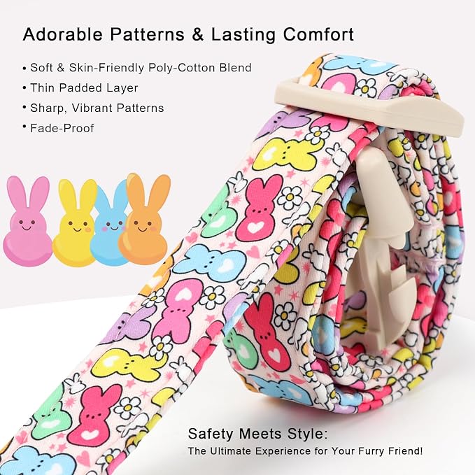 Easter Dog Collar for Small Dogs - Colorful Bunny Print Easter Collar for Male Female Dogs, Lightweight Adjustable Spring Holiaday Dog Collars with Quick Release Buckle S