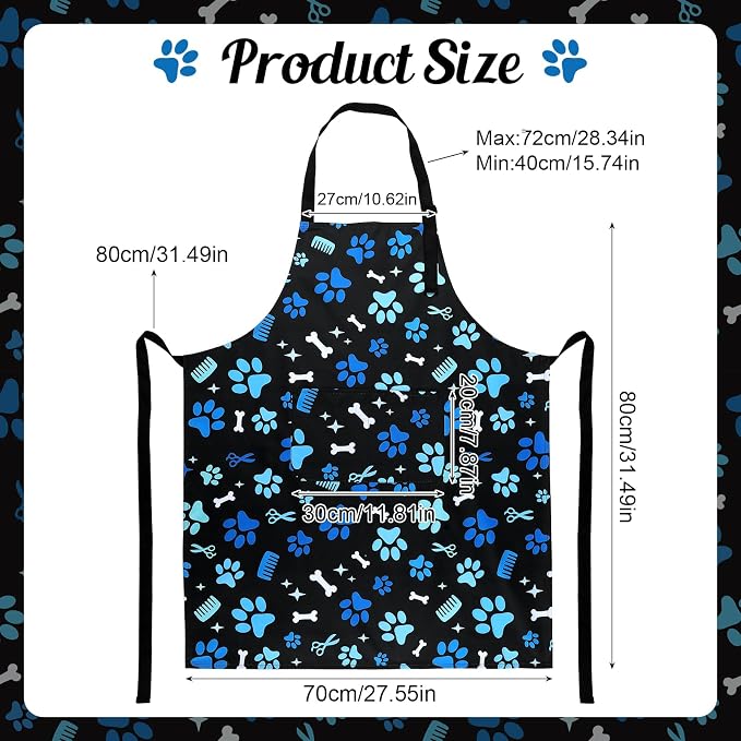 Dog Grooming Waterproof Apron with 2 Pockets, Cute Animals Puppy Dog Pets Apron