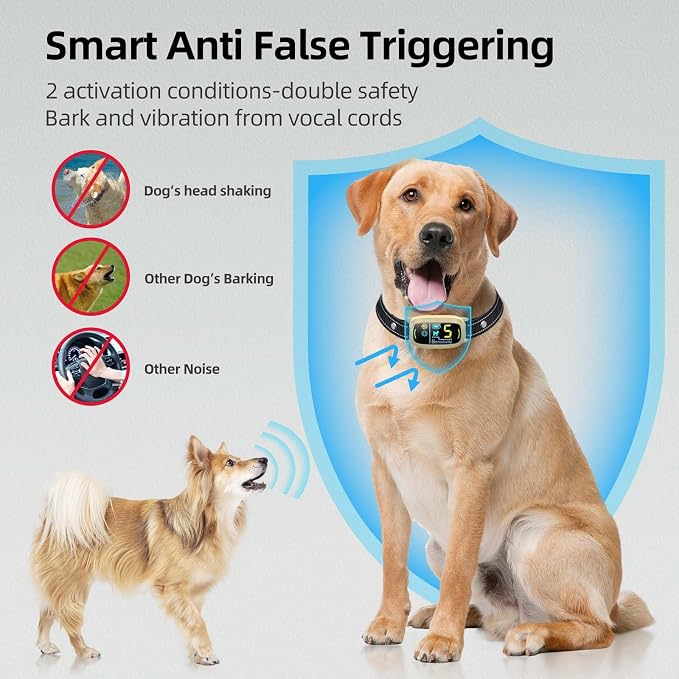 FAFAFROG Dog Bark Collar, Rechargeable Smart Collar, Anti Barking Training Collar with 5 Adjustable Sensitivity Beep Vibration, Bark Collar for Large Medium Small Dogs (Yellow)